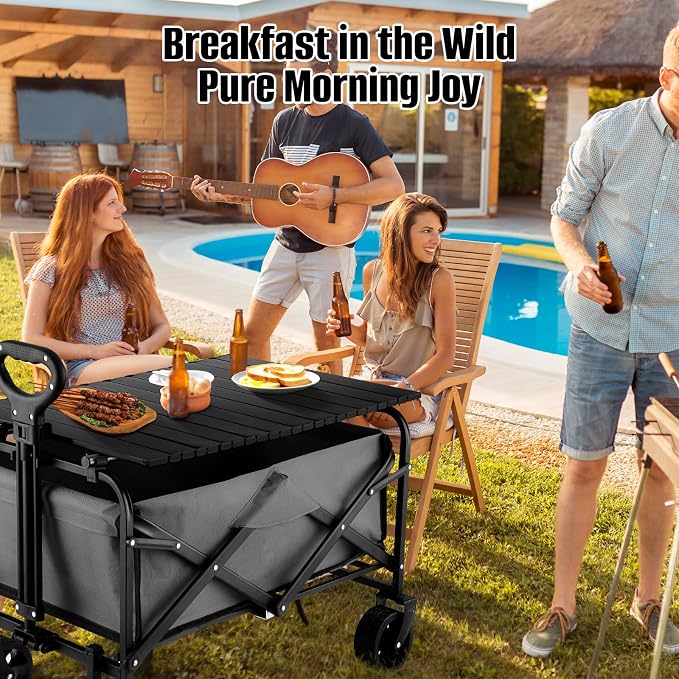 Metal Tabletop Board for Wagons Cart,Foldable Table 34"×21" | Heavy Duty for Wagon, Alloy Board with Load Capacity 68LBS, Camping Essential and Gear for Outdoor Party (Black)