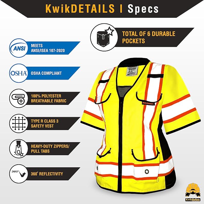 KwikSafety - Charlotte, NC - GODMOTHER (LOOSE FIT) Class 2 & Class 3 Safety Vest for Women [TABLET POCKET] ANSI OSHA
