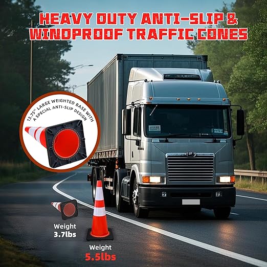 4 Pack 28 Inch Traffic Safety Cones Orange Road Parking Cones Heavy Duty Construction Cone Structurally Stable for Traffic Control at Public Place (4)