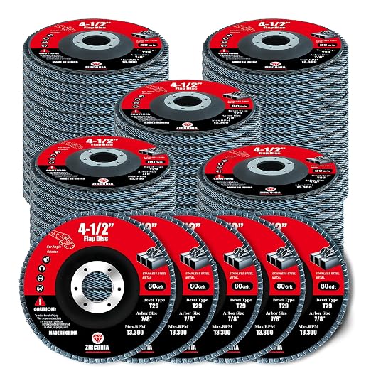 60 Pack Flap Discs 80 Grit, 4 1/2" x 7/8" for Angle Grinder,Type 29 Zirconia Grinding Wheel for Metal,Wood,Stainless Steel, Sheet Metal