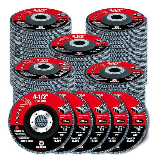 30 Pack Flap Discs 80 Grit, 4 1/2" x 7/8" for Angle Grinder,Type 29 Zirconia Grinding Wheel for Metal,Wood,Stainless Steel, Sheet Metal