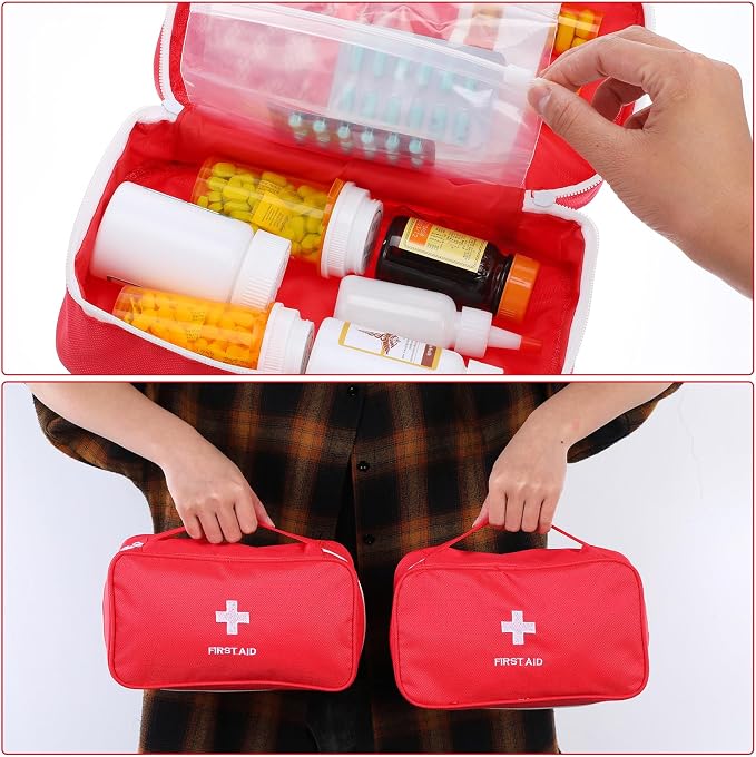 12 Pack Empty First Aid Bag, Emergency Bag Empty, First Aid Case, Portable Medical Storage Pouch for Camping Hiking Travel Home Office (Red)