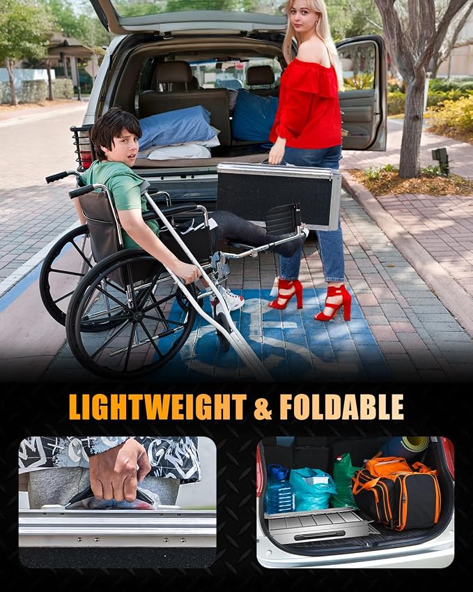 VNN Portable Wheelchair Ramp 7FT, Seamless Non-Slip Aluminum Ramps for Wheelchairs for Home, Handicap Wheelchair Ramps for Home Steps, Aluminum Loading Dock Plates, Doorways, Black