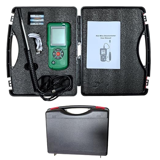 Professional Hot Wire Anemometer – Wind Speed Meter & Air Flow Measurement for HVAC, Measures CFM/CMM, Temperature (℃/℉), Ventilation Ducts, Fans | Auto-Off & Backlit LCD Display