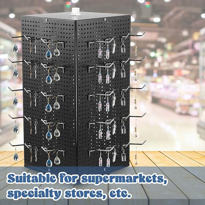 Geelin Metal Pegboard Display with 50 Hooks, 9.8 x 9.8 x 20.5 in Rotating Display Stand Racks for Craft Shows Pegboard Organizer with Peg Hooks for Jewelry Organizing Retail(Black)