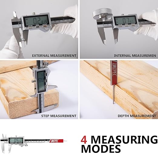 Rechargeable Calipers 6 Inch, Digital Caliper Stainless Steel Electronic Micrometer with Large LCD Display, Inch/mm/Fraction Conversion, Professional Vernier Measuring Tool