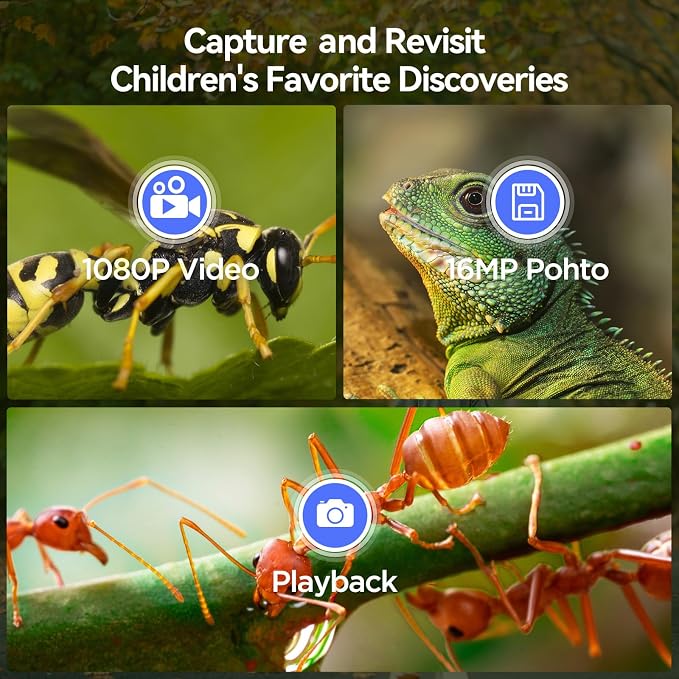 TOMLOV P30 2" HD Kids Microscope 1000X Magnification with 16MP Camera Portable Pocket Digital Magnifier Educational Science Toy for Children Age 5-12 Boys Girls Classroom Home Outdoor Exploration