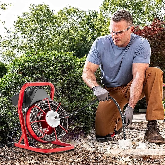 Garvee 75FT x 1/2 Inch Drain Cleaner Machine, Portable Drain Cleaning Machine Snake with 6 Cutters & Foot Switch for 1" to 4" Pipes, Heavy Duty Sewer Auger for Sinks, Toilets, Showers