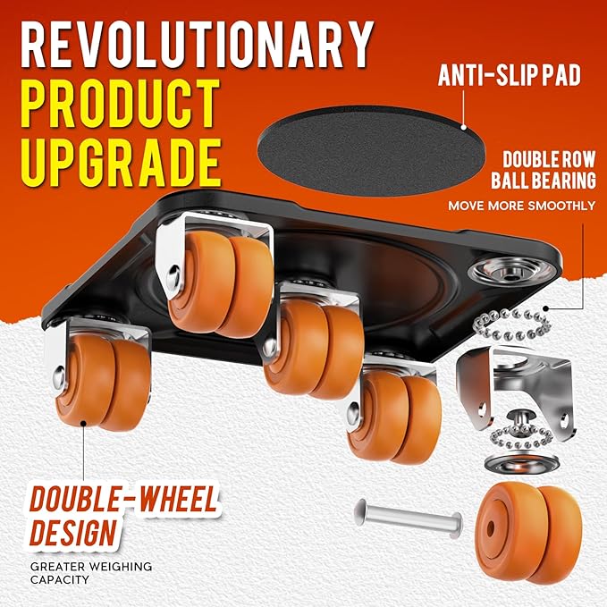 Heavy Duty Furniture Movers with 10 Wheels – Double-Wheel Design Carbon Steel Panel Furniture Dolly Set with Lifter, 360° Rotating Casters for Easy Moving, Max Load 4409 LBS