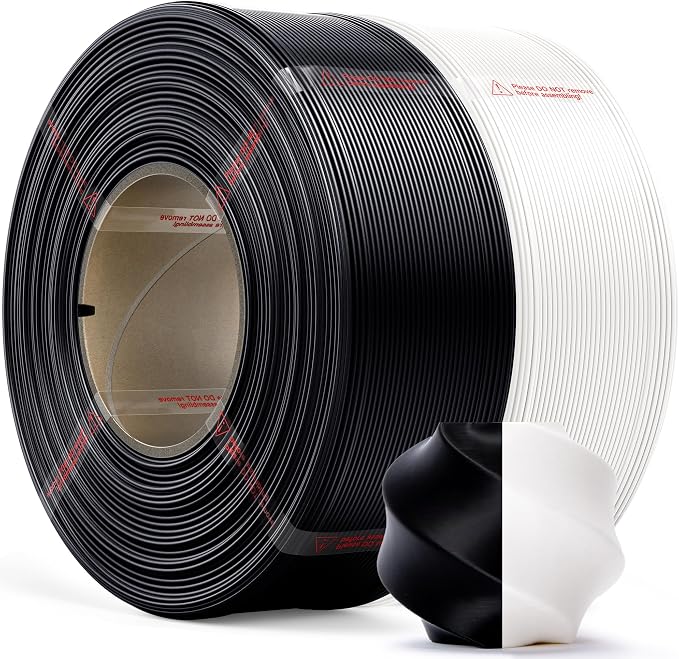 PLA Basic, Pre-Dried Refill Filament 2-Pack Bundle (2kg/4.4lbs) for Reusable Spools, 1.75mm Spool-Less Bulk PLA 3D Printing Filament, Compatible with Bambu Lab 3D Printers – Black + White