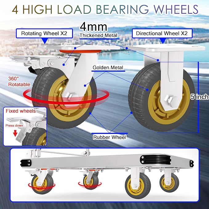 Platform Truck Heavy Duty Push Cart Dolly with 6'' Wheels 2000 LBS Capacity Steel Large Flatbed Cart Foldable Platform Dolly for Groceries, Garage, Warehouse, Equipment (36" X 24")