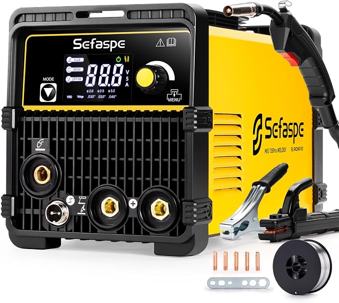 135A MIG Welder,110V 3-in-1 Flux Core Gasless MIG/Stick/Lift TIG Welding Machine with Synergic Control, Large LED Display, VRD Safety, Portable IGBT Inverter Welder for Beginners, DIY & Home Repair
