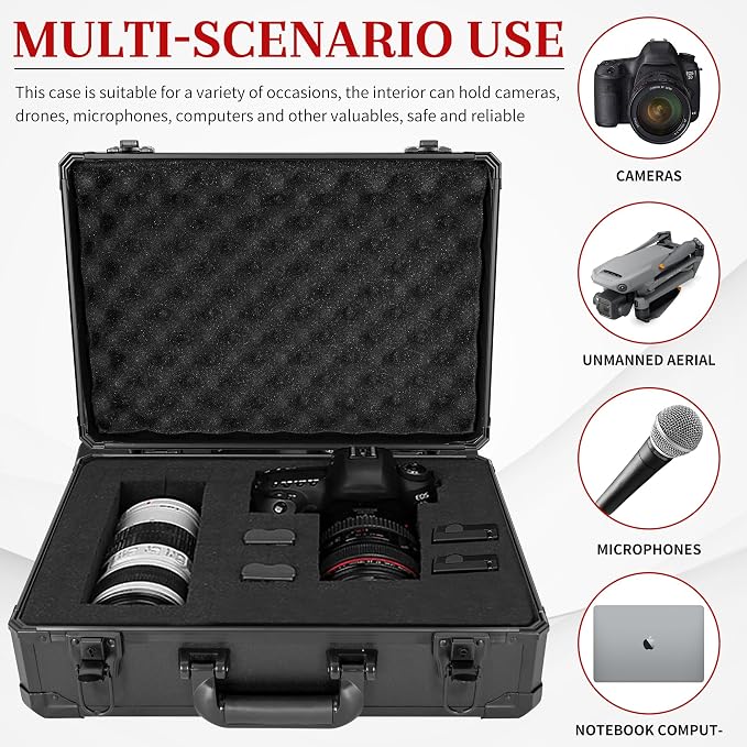 Protective Hard Case Shockproof Water-resistant with Customized DIY Foam Insert fit for Camera, Laptops, etc, 17 X 12 X 5-Inch