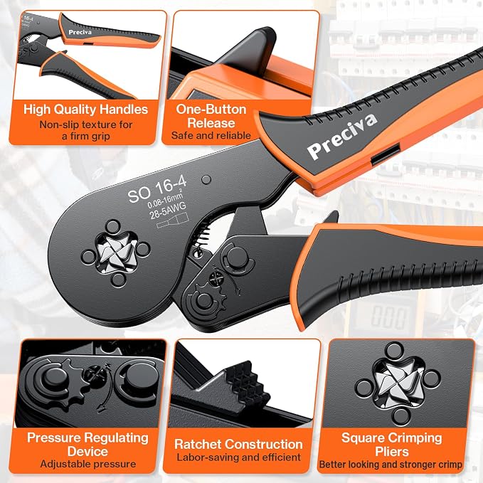 Preciva Ferrule Crimping Tool Kit with 1500PCS Wire Connectors, Ratchet Jaw Wire Crimping Pliers for AWG 28-5 Cable connectors