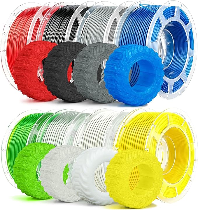 8Pcs 95A TPU Filament Bundle - 1.75mm 3D Printer Filament Pack, High Hardness, Flexible & Clog-Free, Accuracy +/- 0.03mm, Individually Vacuum Packed, Fits Most FDM Printers, 200g Spool x 8