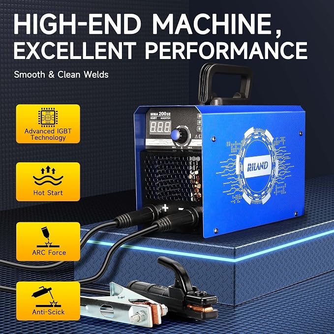 RILAND Stick Welder with Digital Display, 200A ARC/Lift TIG Welding Machine with Synergic Control, IGBT Inverter 110V/220V Portable MMA Welder Machine with Hot Start, Arc force and Anti-Stick