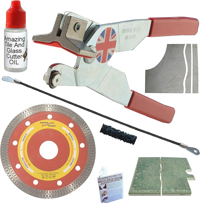 Ceramic Tile Cutter – Kit - Cut Curves, Notches, Corners and Plunge Cut Square Outlets with 4 1/2” Diamond Blade For Grinder, Round Wire Carbide Hacksaw Blade Cuts Any Direction In Ceramic Wall Tiles
