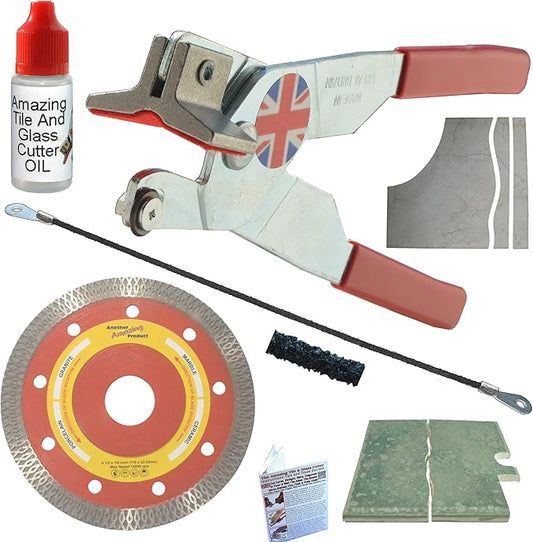 Ceramic Tile Cutter – Kit - Cut Curves, Notches, Corners and Plunge Cut Square Outlets with 4 1/2” Diamond Blade For Grinder, Round Wire Carbide Hacksaw Blade Cuts Any Direction In Ceramic Wall Tiles