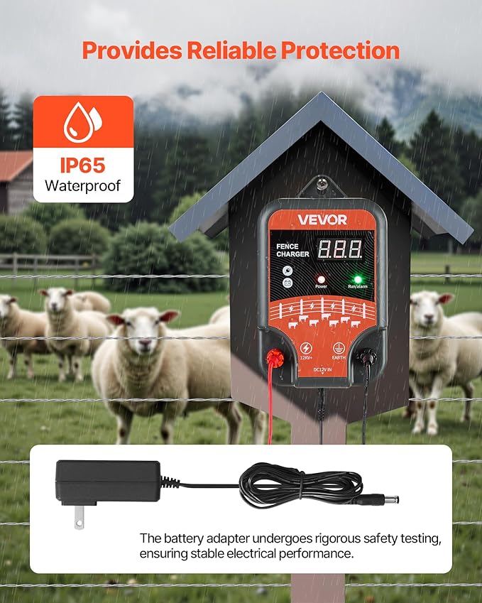 VEVOR Electric Fence Charger, 10kV 3J, AC DC Electric Fence Energizer with LED Indicator, 1.86 Miles Range, Powerful Plug-in Fences Charger, Prevents Wild Animals Intrusion for Livestock Poultry