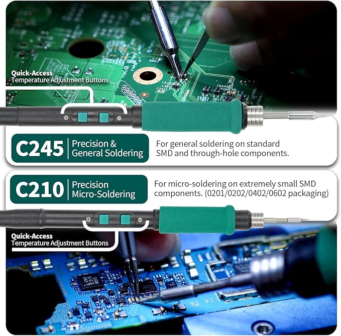 YIHUA 982D-II 2-IN-1 Digital Soldering Iron Kit, Precision Soldering Station with C210 and C245 Precision Soldering Iron, Auto Calibration, Adaptive Display, PID Temperature Control, Rapid Heating