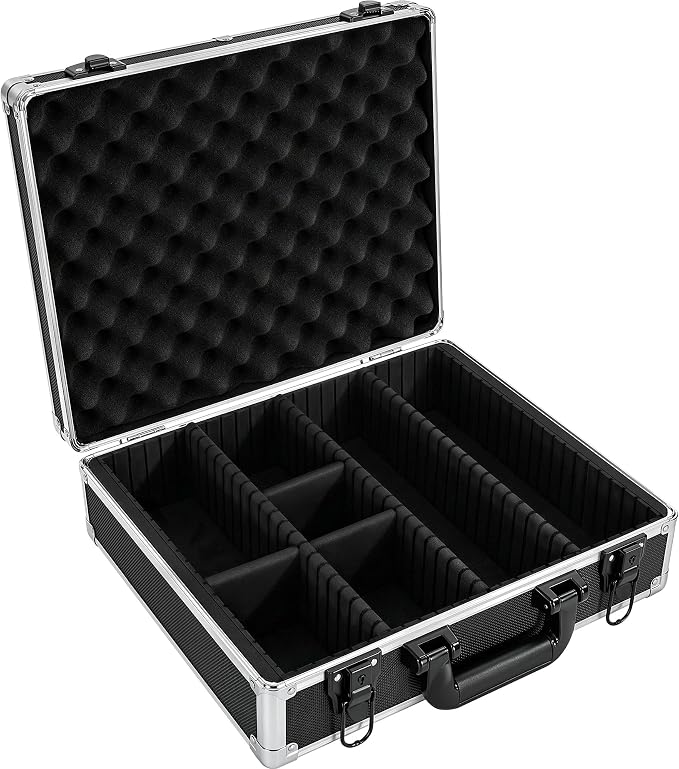 Aluminum Storage Case with Adjustable Dividers, Multi-Function Lockable Storage Carrying Case for Graded Card, Barber Tools, Makeup Tools, etc (Large) ﻿