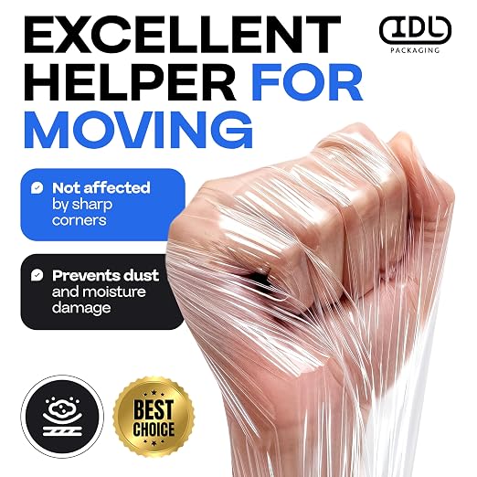 IDL Packaging 3" Stretch Wrap Mini Roll, 700 feet, 120 Gauge (Pack of 2) with a Plastic Handle Included – Industrial Grade Clear Plastic Wrap – Improved Protection for Packing, Moving, or Office