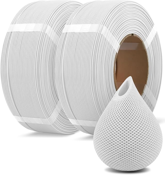 OVERTURE 2KG Bundle High Speed PLA Filament Refill 1.75mm 3D Printer Filament, 2 Pack 1kg (2.2lb) Refilament for Bambu Lab Reusable Spool, Fit Most FDM 3D Printers (White*2)