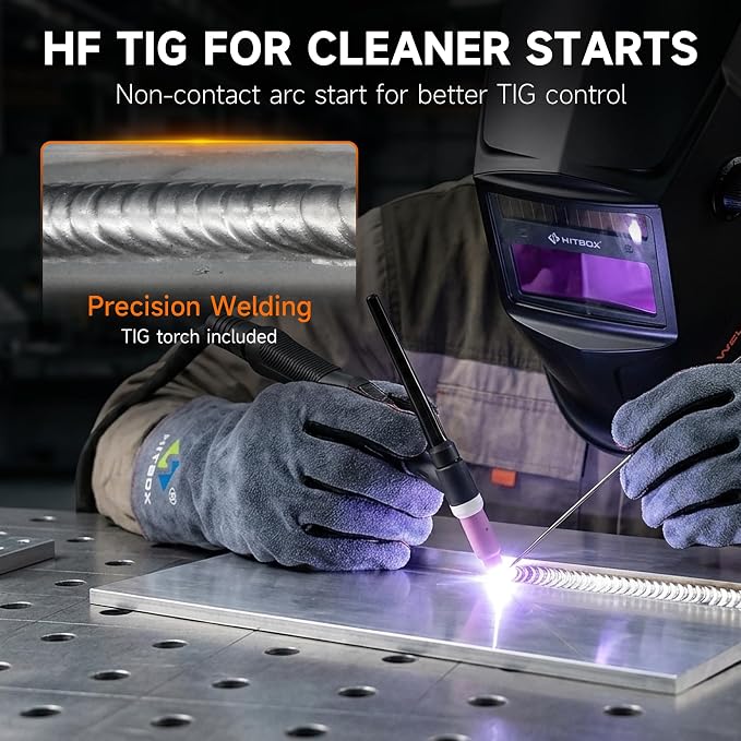 HITBOX Multifunctional Welder Plasma Cutter Combo, 200A 220V Aluminum Pulse MIG/Gas/Flux Core MIG/HF TIG/ 40A Plasma Cutter/Stick/Spot with 2T/4T, Synergy, Large Digital Display
