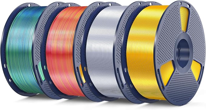 SUNLU Silk PLA Filament Bundle 4KG, Dual Color PLA Filament, Triple Color Silk Filament 1.75mm+/- 0.02mm, Silver+Light Gold+Silk Dual Color(Red Gold)+Silk Triple Color(Blue Green Purple)