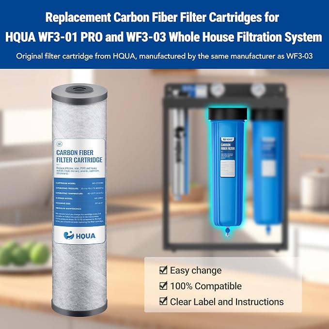 Whole House Activated Carbon Fiber Replacement Filter Cartridge, WF-CF20BB, Fit for WF3-03 and WF3-01 Pro Whole House System
