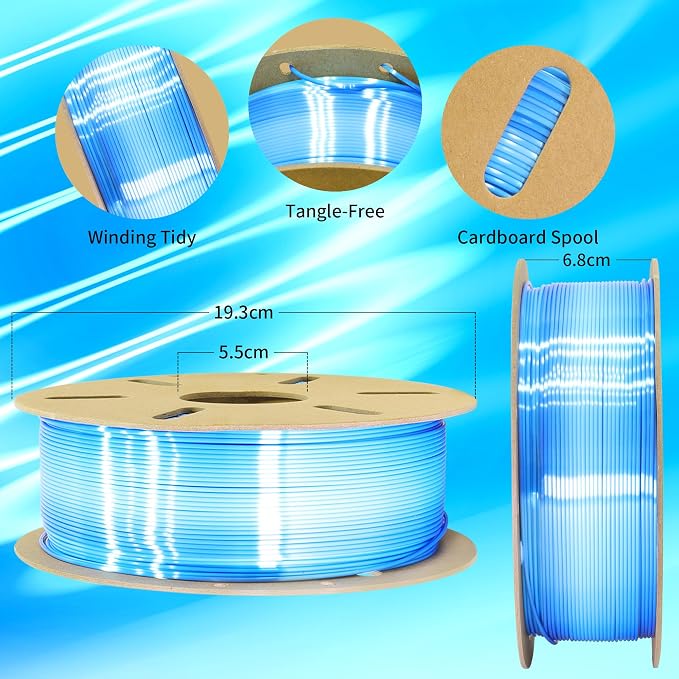 BBLIFE Silk White to Silk Sapphire Blue Color Change PLA 3D Filament, 1.75mm 3D Printing Filament, 2 Color Gradient Change Multi Colored Silk PLA, Widely Fit 3D Printer, 1KG Silk White to Blue PLA