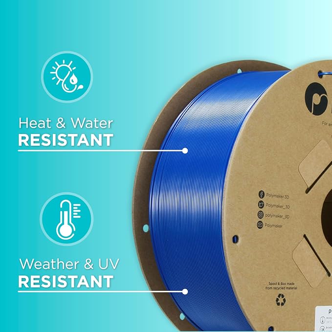 Polymaker ASA Filament 1.75mm Blue, 3kg ASA 3D Printing Filament, Heat & Weather Resistant - ASA 3D Printer Filament Perfect for Printing Outdoor Functional Parts