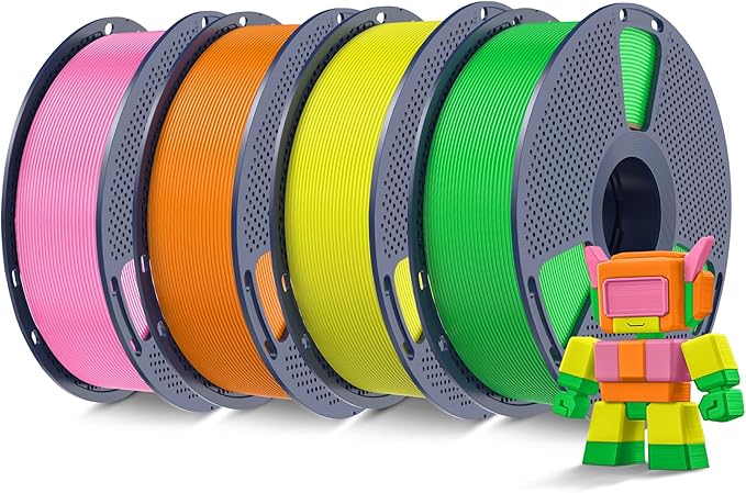 SUNLU High Speed PLA Filament 1.75mm, 4kg, Orange+Yellow+Pink+Green | 30mm/s - 600mm/s Print Range, 1kg per Spool, Pack of 4, High Flow Speedy 3D Printer PLA Filament, Fast Printing, Neatly Wound