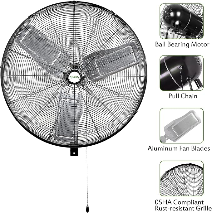 hykolity 30 inch High Velocity Industrial Wall Fan, 9500 CFM 3-Speed Wall Mount Oscillating Fan, Heavy Duty Shop fan for Garage, Warehouse, Workshops, Commercial and Factory, UL Listed, 2 Pack