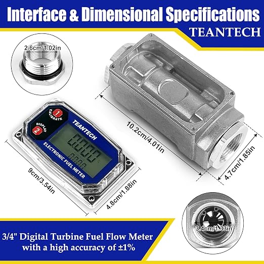 Turbine Flow Meter 3/4" inch Digital LCD Display with NPT Counter Oil Flowmeter Kerosene Diesel Fuel Flow for Measure Diesel Kerosene Gasoline