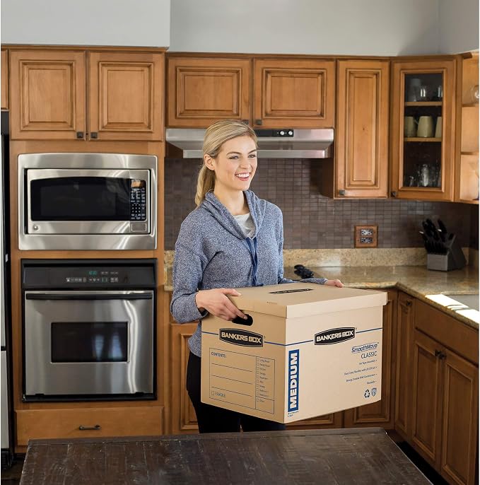 Bankers Box Medium Classic Moving Box 20 Pack, Reinforced Handles, Tape-Free Assembly, Box with Lid, 19" x 14.5" x 15.5", Cardboard