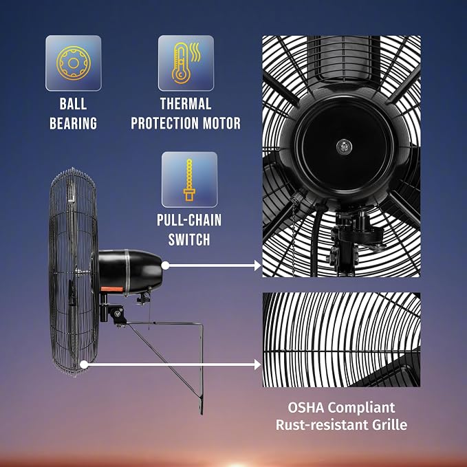 Tornado 24 Inch High-Velocity Oscillating Wall Mount Fan – IPX4 Water-Resistant, Industrial-Grade TEAO Motor, 2-Speed, 7350 CFM, cETL Certified for Outdoor Use