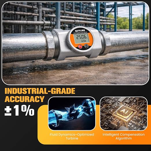Waterproof 3 Inch Water Flow Meter, 20-260 GPM Digital Inline Fuel Flowmeter with NPT Thread for Hot/Cold Water, Diesel, Gasoline, Oil & Liquids, Supports Gallon, Liter, GPM, LPM, m³, QTS, PTS