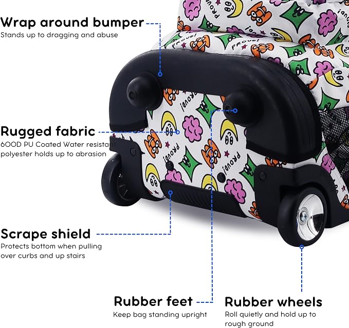 J World Sundance Laptop Rolling Backpack for Girls Boys. Roller Bookbag with Wheels, 20 Inch, Proud