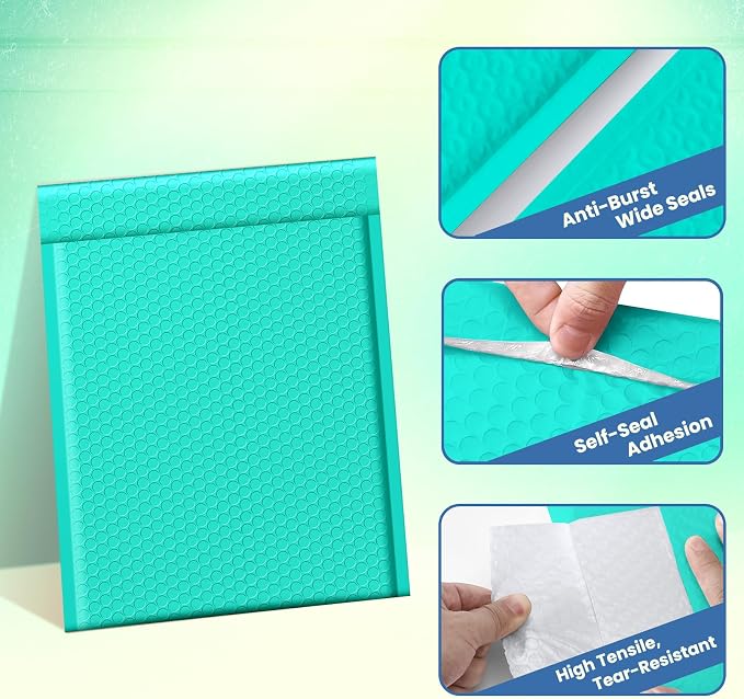 Fuxury Bubble Mailers 10x13 Inch Teal 25 Pack, Opaque Padded Envelopes for Clothing, Books, Makeup & Accessories, Self Seal Shipping Bags for Small Business