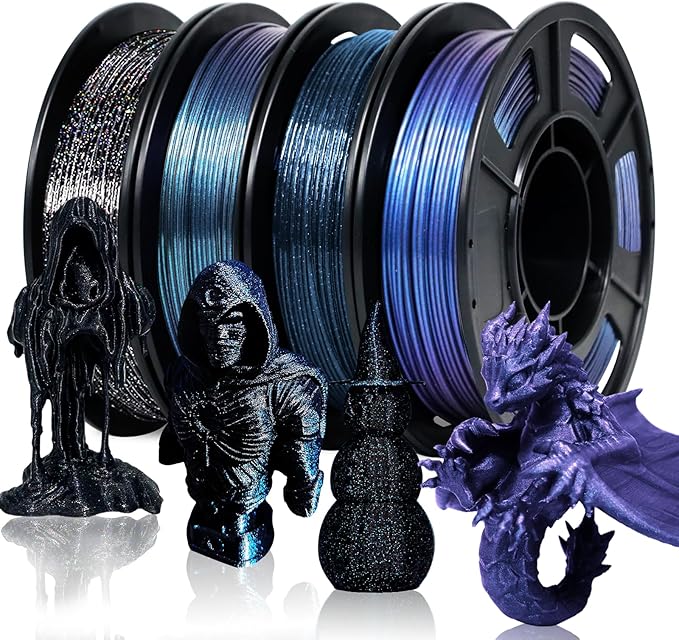 YOUSU 3D Printer Filament Galaxy PETG Filament 1.75mm +/- 0.02mm,Glow in The Dark Laser Chameleon Series 3D Printing Filament Bundle,Multi Color Filament 250g X 4 Color Pack
