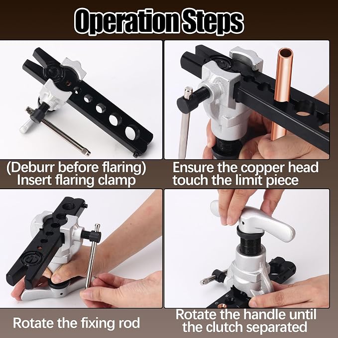 Flaring Tool Kit, Flare Tool HVAC, Copper Pipe Flaring Tool | 1/4''-3/4'' and 6-19mm 45° Eccentric Single Flare Tool with Tubing Cutter. For HVAC, Air Heaters, Refrigerators Maintenance