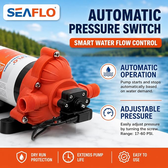 SEAFLO 33 Series 110V/115V AC Fresh Water Pump, 3.3 GPM 45 PSI Self-Priming Pressure Pump with Smart Pressure Switch, Automatic Demand Pump for RV, Caravan Marine Boat Industrial Use, 4-Year Warranty