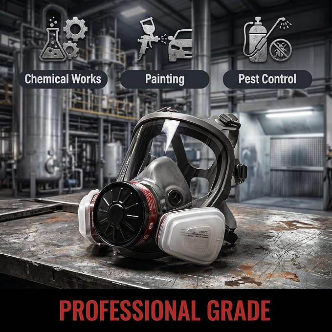 Reusable Full Face Gas mask Set, Full Face Respirator for Painting, Gas, Dust, Welding, Cutting, Spraying, DIY