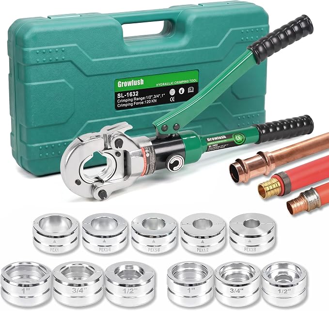 Copper Pipe press Tool with 1/2",3/4",1" Dies for Copper Pipe and F877 Stainless PEX Press Sleeves, 3/8",1/2",5/8",3/4",1" Dies for ASTM F1807 Pex Pipe Copper Ring Pipe Fittings Crimping Tool
