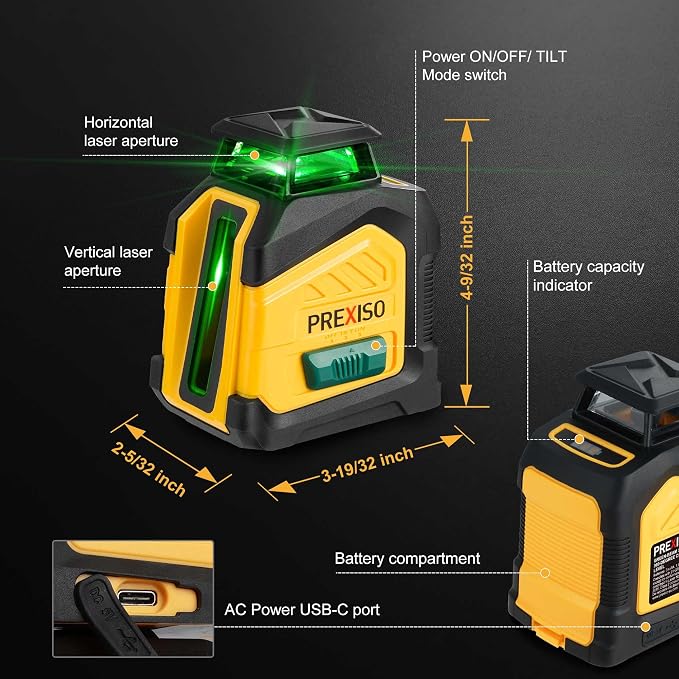 PREXISO 2-in-1 Digital 135Ft Rechargeable Laser Tape Measure & PREXISO 360° Laser Level with Tripod, 100Ft Dual Power Self Leveling