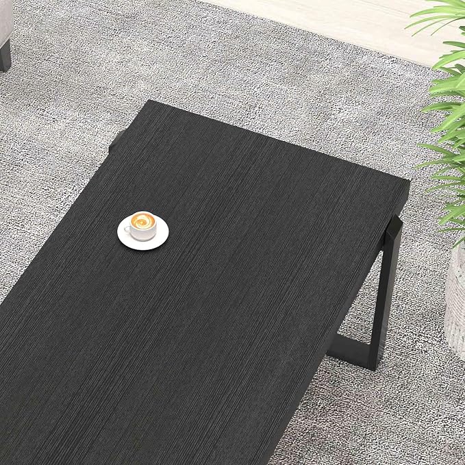 FOLUBAN Black Coffee Table, Modern Industrial Wood and Metal Center Table, Rectangle Cocktail Tea Table for Living Room, 47 Inch