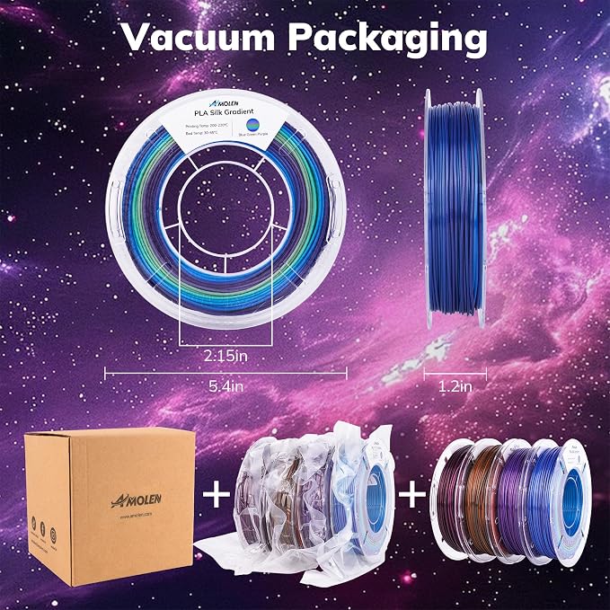 AMOLEN Silk PLA Filament Bundle, 3D Printer Filament Gradient 1.75mm Silk Shiny Filament Bundle 1.75mm PLA 200gX 4 Spools