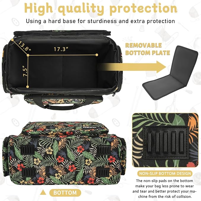 Sewing Machine Case with Wheels, Universal Rolling Trolley Tote with Shoulder Strap & Multiple Storage Pockets Compatible with Most Standard Singer, Brother, Janome, Floral