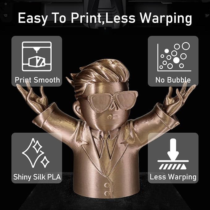 Silk Coffee PLA Satin Shiny 3D Printer Filament, 1.75mm Diameter 1kg Spool 2.2lbs for FDM 3D Printers